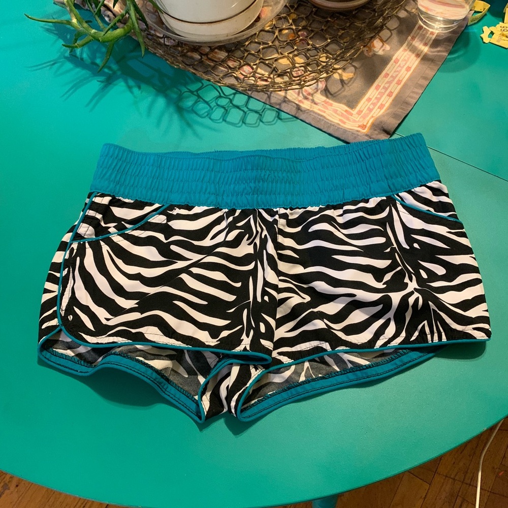 Zebra and teal / turquoise shorts M